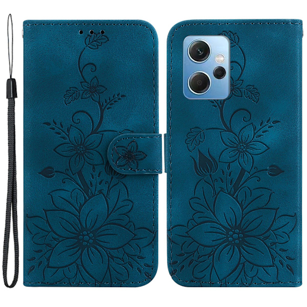 För Xiaomi Redmi Note 12 4g Plånboksställ Phone case Pu Läder Printed Flower Cover Dark Blue