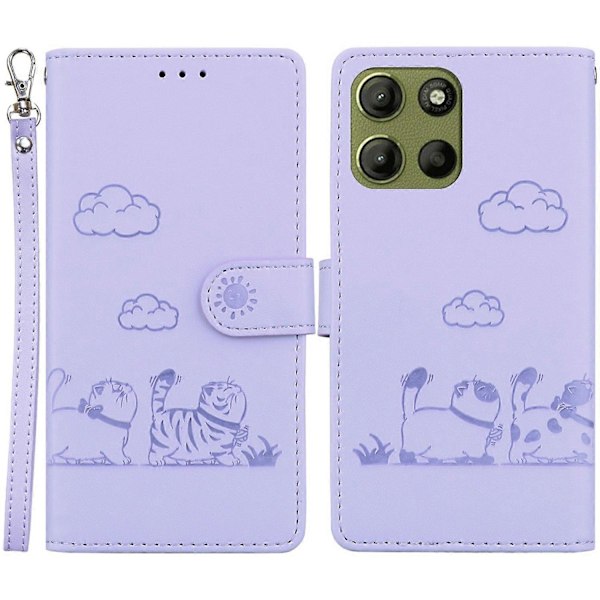 För Motorola Moto G15 4G Fodral RFID-blockerande Kattunge Mönster TPU+PU Läder Telefonskal Multicolor Style C