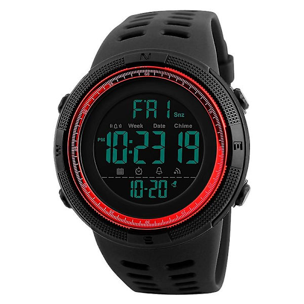 Skmei 1251 50m Vattentät Watch Watch Svart Röd Black red