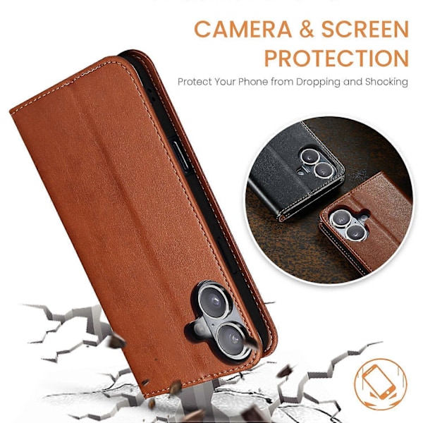 FIERRE SHANN Etui til iPhone 16 Plus PU Læder Flip Stand Wallet Telefon Cover Multicolor Style D