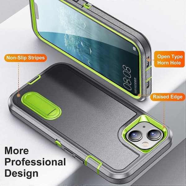 Hard PC+Soft TPU Telefondeksel for iPhone 15 Støtsikkert Deksel Mobiltelefon Stativdeksel Multicolor Style E