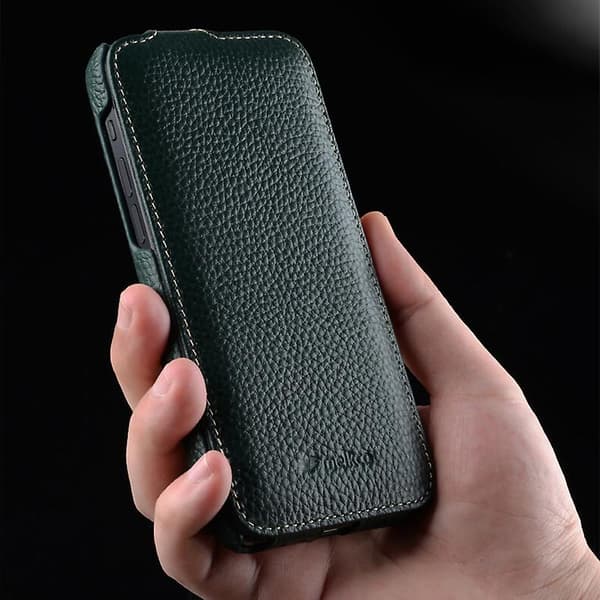 För Iphone 12 Pro Max Vertical Flip Back Case Läder+st Litchi Texture Cover Dark Green