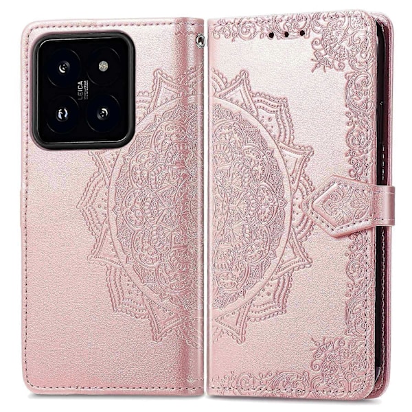 Til Xiaomi 14T Pro Etui Mandala Præget Design Læder Wallet Telefon Cover - Grå Multicolor Rose Gold