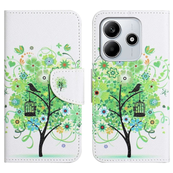 Til Xiaomi Redmi Note 14 4G Etui Mønstertryk Kryds Tekstur Læder Telefon Cover Multicolor Green Tree
