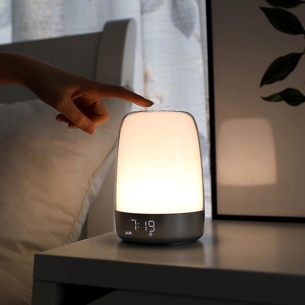 Sunrise Vækkeur Natlampe, Alarm & Snooze, 5 Farve Natlampe, Automatisk Farveskift, Natlampe Timer white