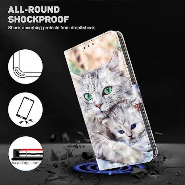 Til iPhone 16 Pro Etui Stativ Mønsterprint Læder Telefon Cover - Stående Kat Multicolor Two Cats