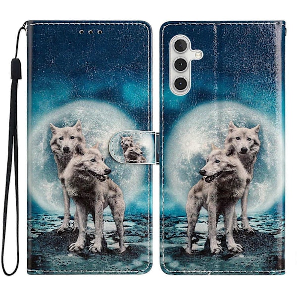 PU læder telefoncover med pung, stativ og mønsterprint til Samsung Galaxy S23 FE med rem Multicolor Style B