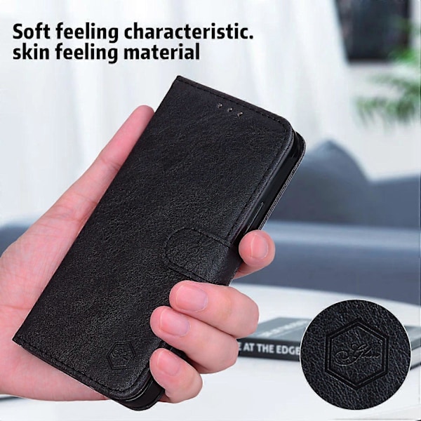 För iPhone 16 Fodral Enfärgat Läder Vikbart Ställ Plånbok Läder Telefonfodral- Multicolor Black