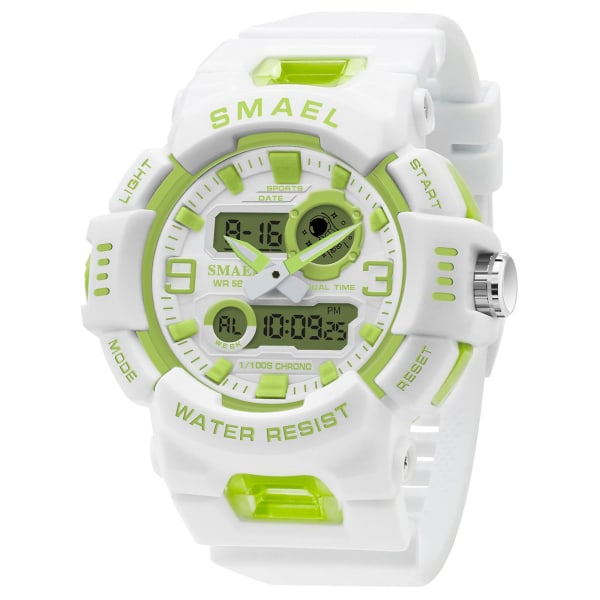 Watch Quartz Smael Sportklockor 50m Vattentäta Armbandsur Dual Time Fashion White Clock 8083 Damklockor Digital GREEN