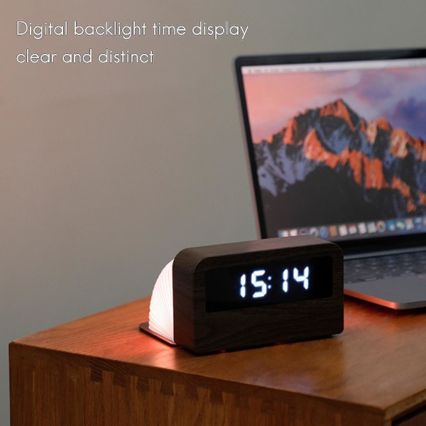 Time Light Elektronisk Vækkeur Boglampe Lille Ur Sort