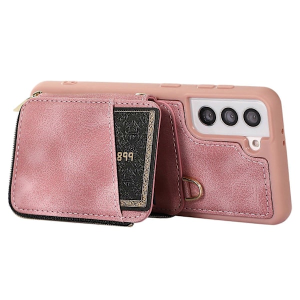Wallet Telefon Cover til Samsung Galaxy S22 5G, Lynlås Design Cover Støtteben PU Læder+TPU Skal Multicolor Style D