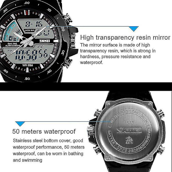 Skmei 1016 Noctilucent Double Digital Watch Black