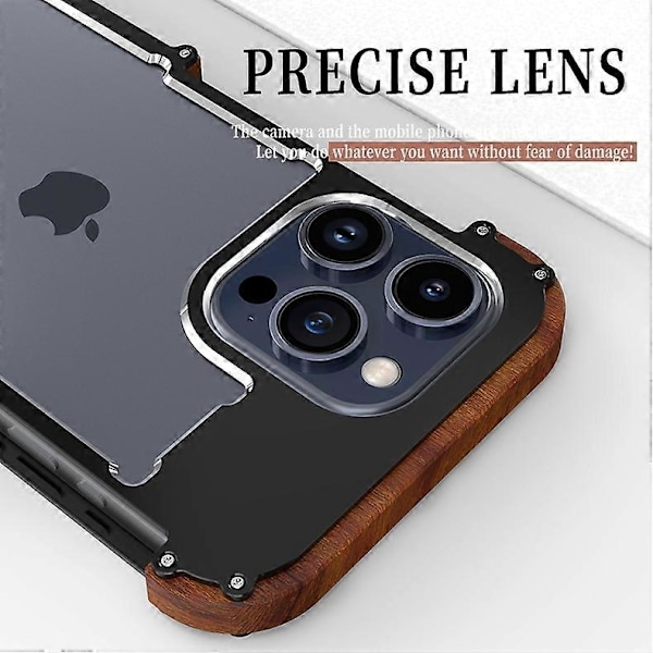 R-JUST Bumper Cover til iPhone 15 Plus Træ+Aluminium Legering Ramme Beskyttende Telefon Cover