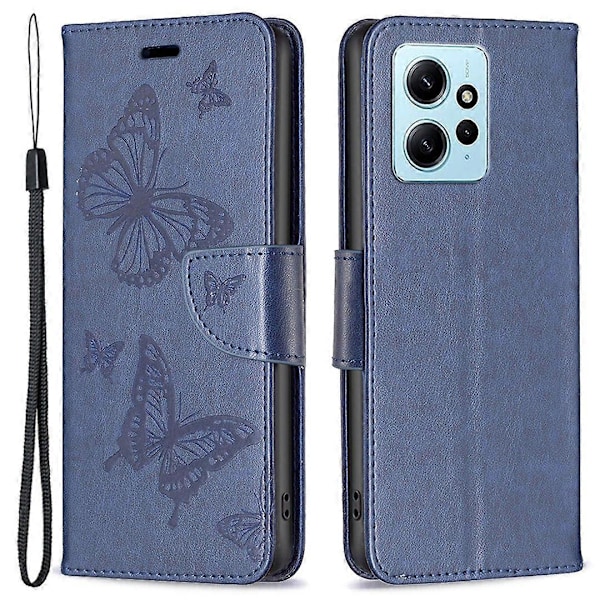 Wallet Stand Case til Xiaomi Redmi Note 12 4G Sommerfugl Præget Læder Telefon Cover med Rem Multicolor Style D