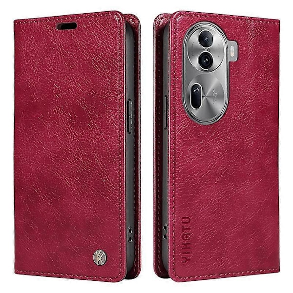 YIKATU YK-006 Mobilskal för Oppo Reno11 5G, Litchi-texturerat PU-läder, Ställ, Plånboksfodral Multicolor Wine Red