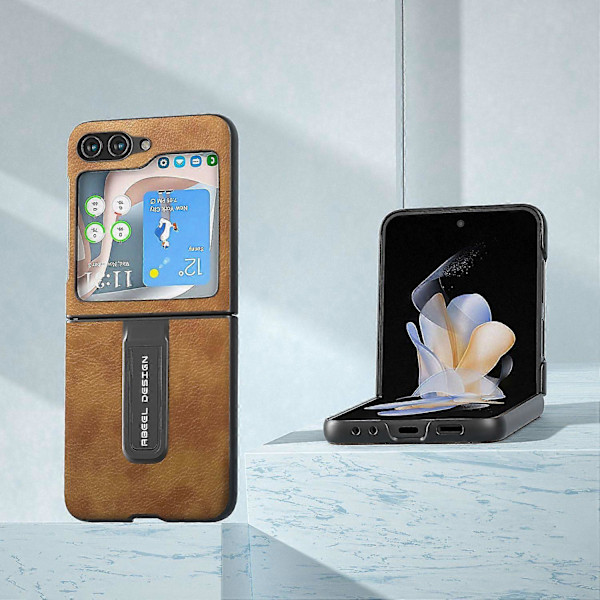 Til Samsung Galaxy Z Flip5 5G Retro Telefon Cover PU Læder Belagt PC Støtteben Cover Multicolor Style A