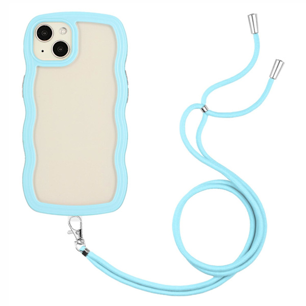 För Iphone 15 Wave Ramform Phone case Pc + TPU Transparent cover med justerbar rem Blue