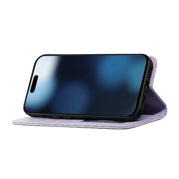 Plånboksfodral för iPhone 16 Pro Stark Magnetisk Rutmönstrad Präglad Läder Flip Cover Multicolor Purple