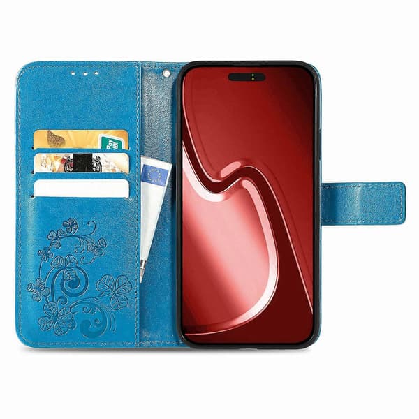 Läderfodral med Fyrklöver Plånboksfodral för iPhone 16 Pro - Grå Multicolor Blue