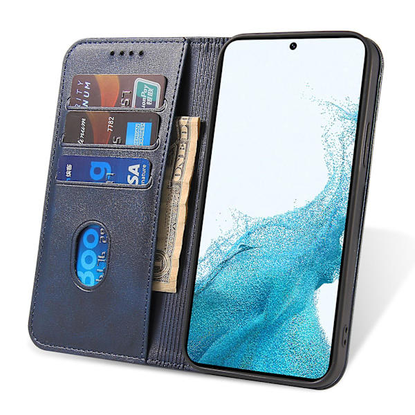 Fallsäkert phone case för Samsung Galaxy S21 Fe 5g , Pu läder plånboksställ Business Style Cover Blue