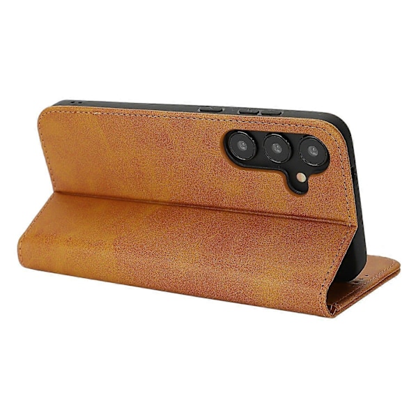 Til Samsung Galaxy S25 Etui PU Læder Kalvepræget Magnetisk Lukning Smartphone Cover - Mørkebrun Multicolor Light Brown