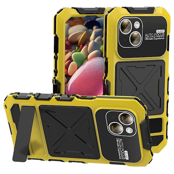R-JUST iPhone 15 Plus -kotelo iskunkestävä silikoni+metalli puhelinkuori näytönsuojakalvolla Multicolor Style D