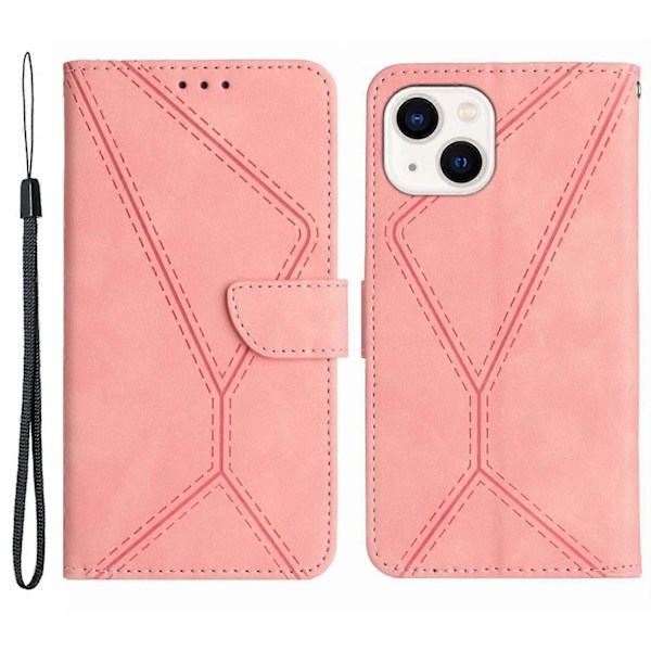 Nahkakotelo iPhone 15:lle, pehmeäpintainen, kääntyvä, jalustallinen lompakkokotelo, jossa painettu linjakuvio Multicolor Style C