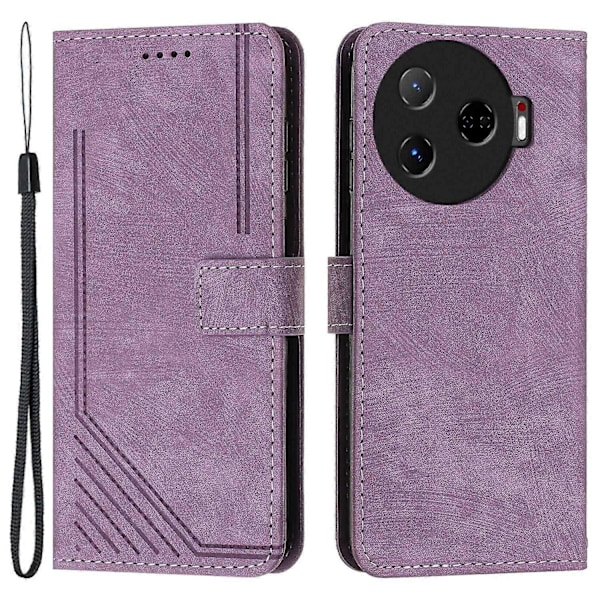 För TECNO Camon 30 Pro 5G Telefonskal Linjer Präglat Anti-Rep PU Läder Ställfodral Multicolor Style F