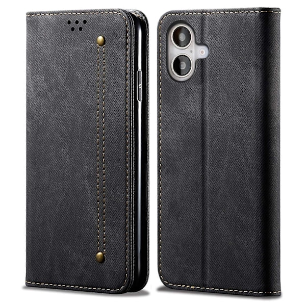 Skal till iPhone 16 Plus Jeans Tyg Textur Anti-Repor Läder Ställ Telefonskydd