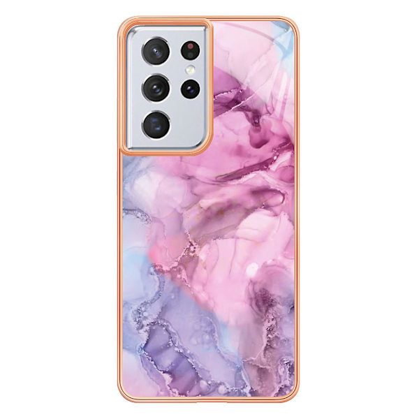 Skyddande phone case för Samsung Galaxy S21 Ultra 5g Yb Imd Series-16 Style E 2.0mm Imd Marmormönster Galvaniseringsram Tpu cover Rose