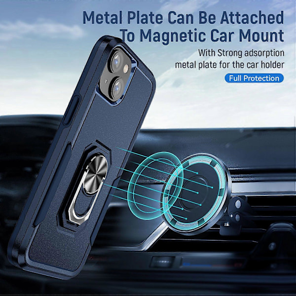 Stødsikkert PC+TPU cover til iPhone 15 med ringholder og anti-fald funktion Multicolor Style F