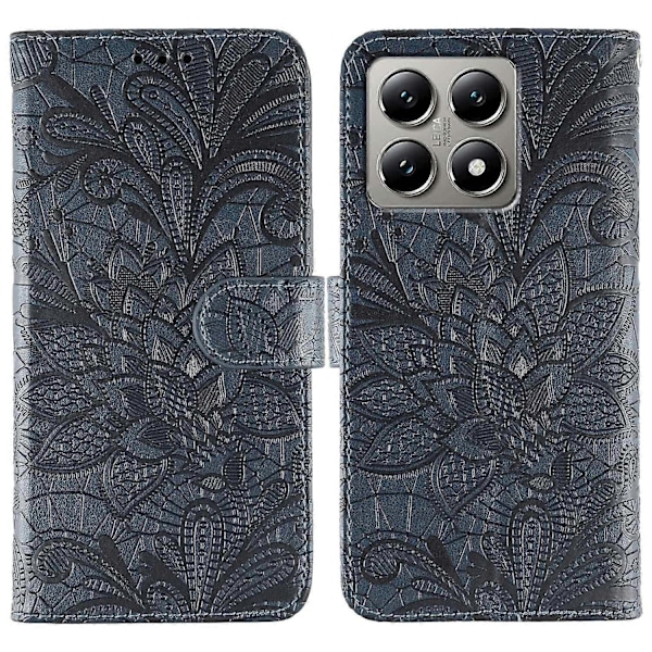 Xiaomi 14T Pro -kotelo pitsikukkainen PU-nahkainen lompakkokotelo Multicolor Dark Blue