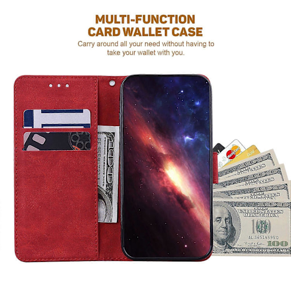 Til Motorola Moto G15 4G Etui Geometrisk Mønster Læder Wallet Telefon Cover med Håndledsrem Multicolor Red