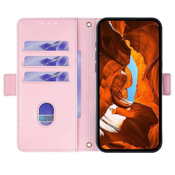 Læder Wallet Case med RFID-blokering og stativ til Realme GT 7 Pro 5G med håndrem - Grøn Multicolor Pink