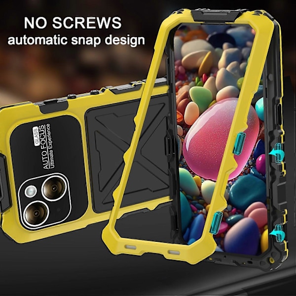 R-JUST iPhone 15 Plus -kotelo iskunkestävä silikoni+metalli puhelinkuori näytönsuojakalvolla Multicolor Style D