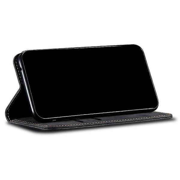 Allroundskydd Jeans Tyg Textur Läder Plånbok Ställ Fodral för iPhone 13 mini 5,4 tum