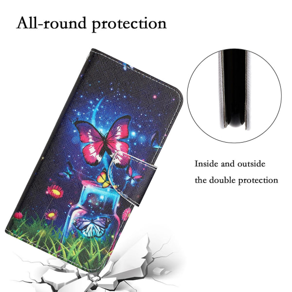 Til Iphone 15 Plus Folio Pu Læder Stand Wallet Case Mønster Print Telefon Cover Med Rem Bottle and Butterfly