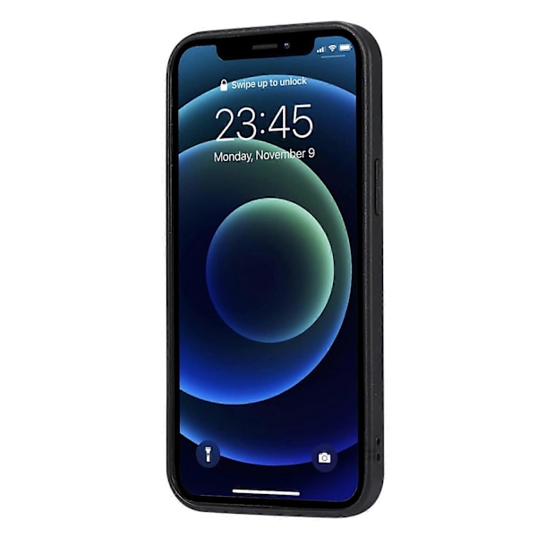 Täysi suoja PU-nahkapäällysteinen TPU-kotelo jalustalla ja korttipaikoilla iPhone 12/12 Pro -puhelimelle Multicolor Style A