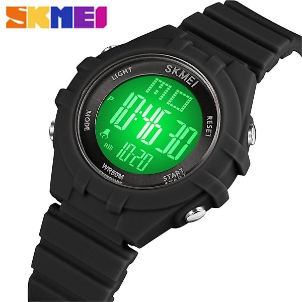 SKMEI Kids Digital Watch för pojkar Flickor 7-färgad LED-bakgrundsbelysning 5ATM Vattentät Studenter Sport black