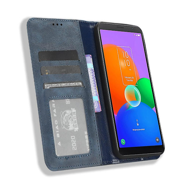 För Tcl 403 Retro cover Magnetisk Pu-läderställ Case Blue