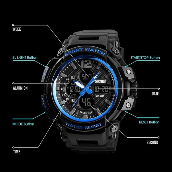 Skmei 1343 Men Outdoor Sports Vattentät Watch Red Black