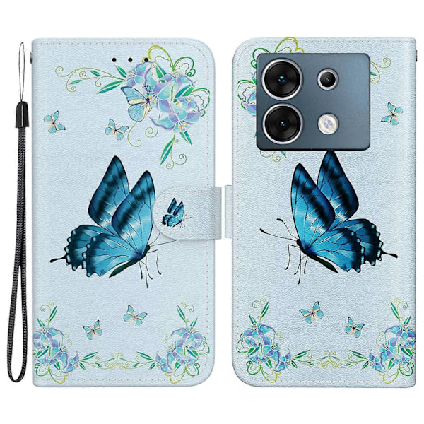 Læderetui med mønstertryk til Infinix Zero 30 5G Multicolor Blue Butterfly Flower
