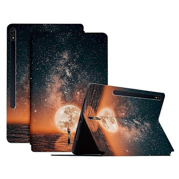 Samsung Galaxy Tab S7/S8 PU-nahkainen läppäkotelo jalustalla ja kuvioidulla painatuksella, tablettisuojus Multicolor Style F