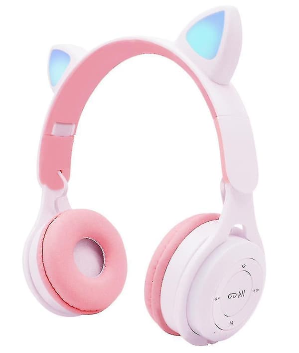 Headset Cat Ear Bluetooth Headset, Led Light Wireless Card Barnhörlurar blå
