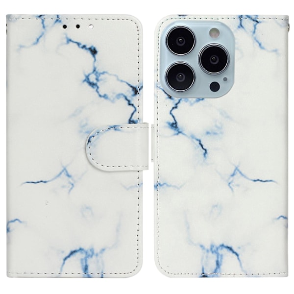 För Iphone 15 Pro Plånboksställ Pu Läder Phone case Mönster Utskrift Anti-dropp cover White Marble