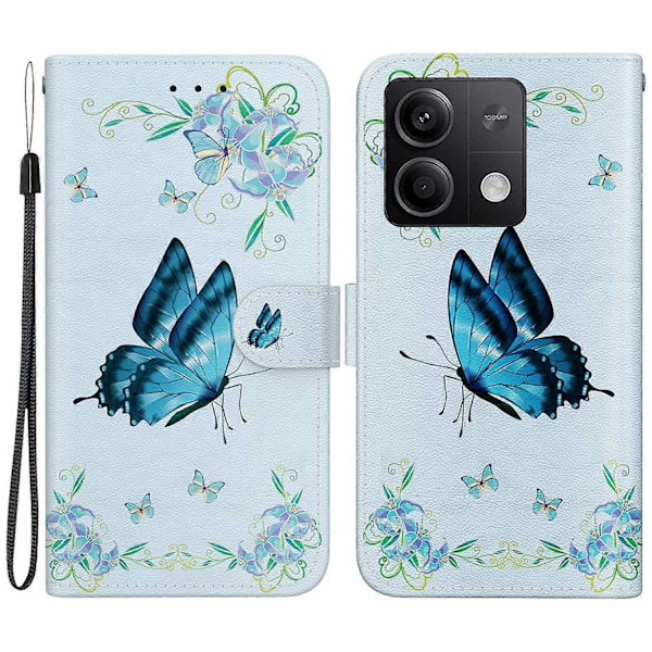 För Xiaomi Redmi Note 13 5G/Note 13 5G Läderfodral Mönstertryck Plånboksfodral Multicolor Blue Butterfly Flower