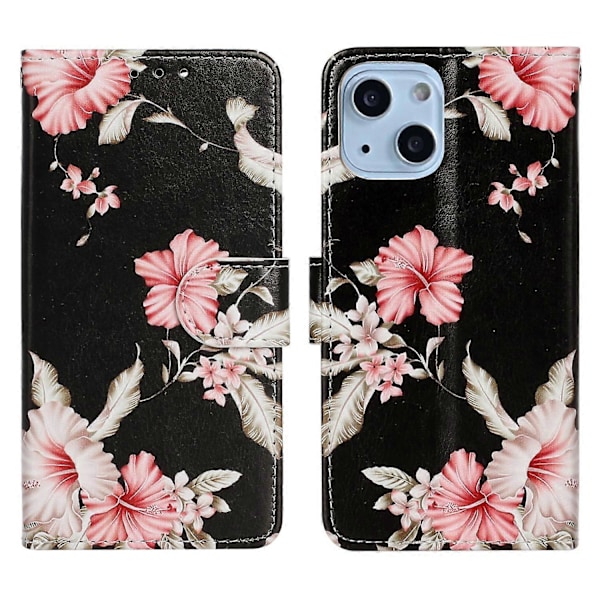 Mönstertryckt PU Läder Mobiltelefon Skyddsfodral för iPhone 13 6.1 tum Multicolor Style B