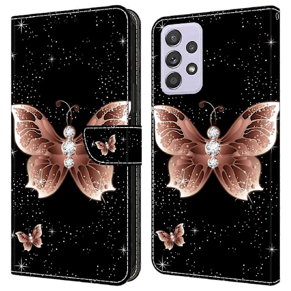 Wallet Case til Samsung Galaxy A52 4G/5G/A52s 5G, PU Læder Stand 3D Mønster Print Telefon Cover Multicolor Pink Diamond Butterfly