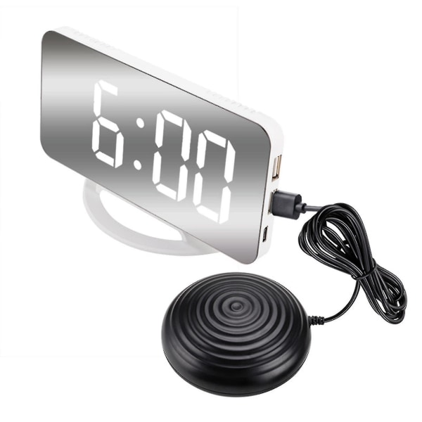 Hög ljudvibrerande väckarklocka för tunga sovande vuxna döva, digital spegelklocka med sängskakare F