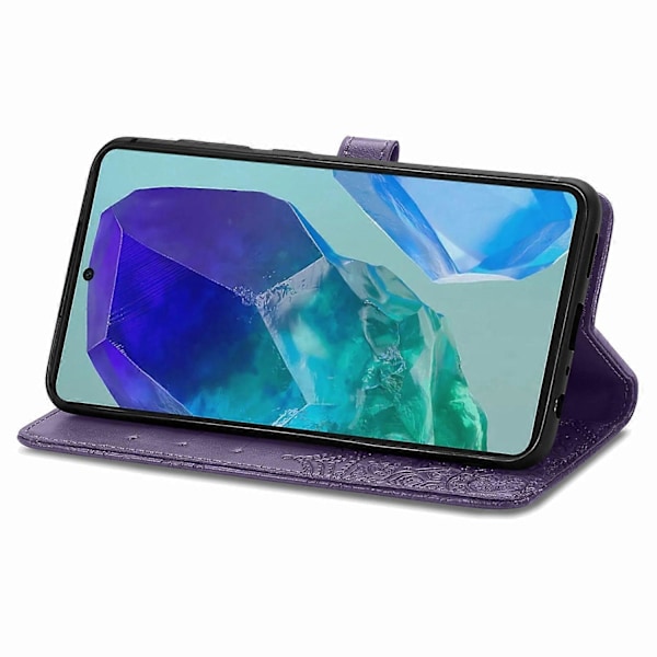 Til Samsung Galaxy S24 FE Etui Mandala Præget Design Læder Wallet Telefon Cover - Grå Multicolor Dark Purple